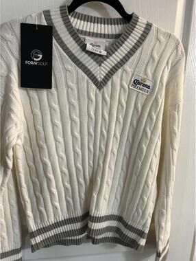 Corona Premier Foray Golf Cream Cable-Knit V-Neck Sweater Size M
